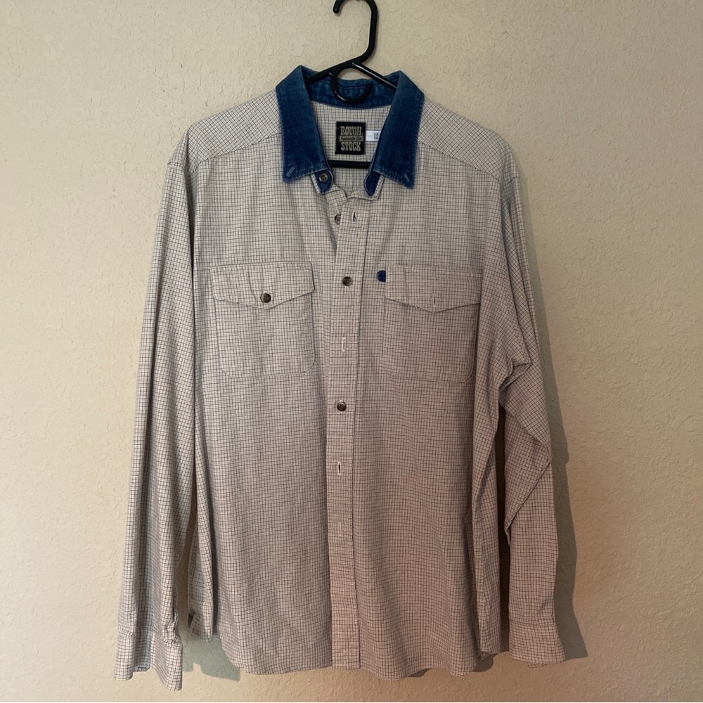 Men’s panhandles Slim Rough Stok Xl Beich Plaid Button Western Long Sleeve Shirt